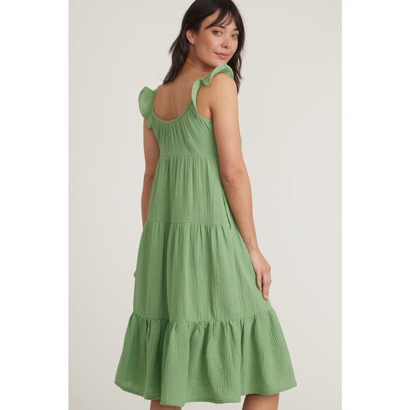 Marine Layer Jude Dress Flutter Sleeve Tiered Swing Midi Jade Sheen Green NWT M - Picture 4 of 8